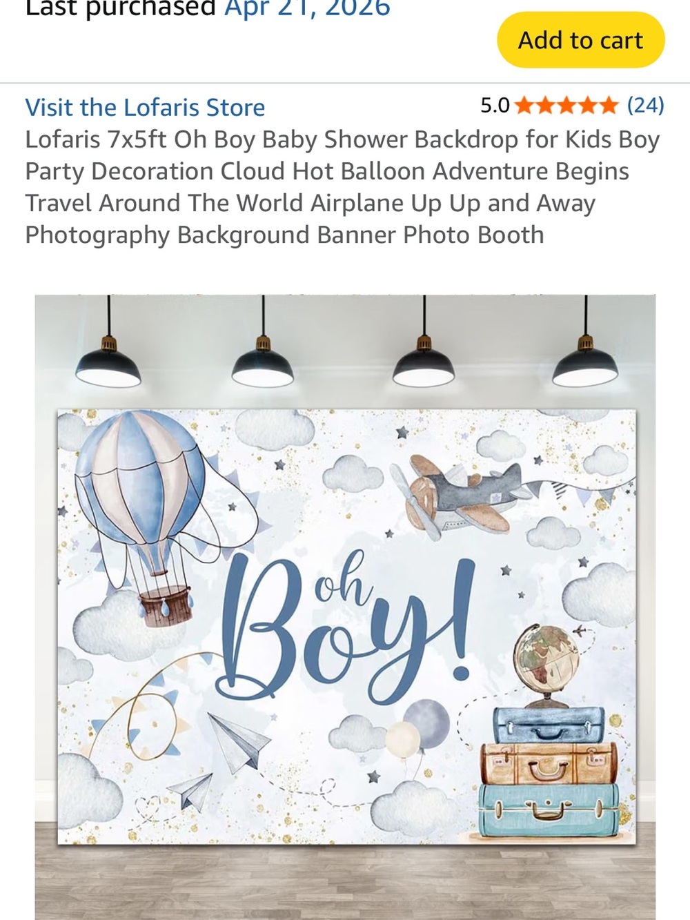 Oh Boy! Blue Hot Air Balloon Baby Shower Backdrop